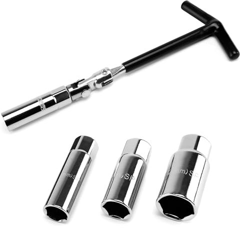 Zündkerzenschlüssel Universal Set 14/16/21 mm – T-Griff Zündkerzenstecker für Auto & Motorrad – Zündkerzenentferner Werkzeug – Zündkerzen Stecknuss Schlüssel Chrom-Vanadium