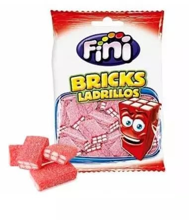 Briques FRAISE Acide Acidulée - Fini - 90 Grammes - Halal - Sans gluten - Sans Matières grasses - Bonbon - 651