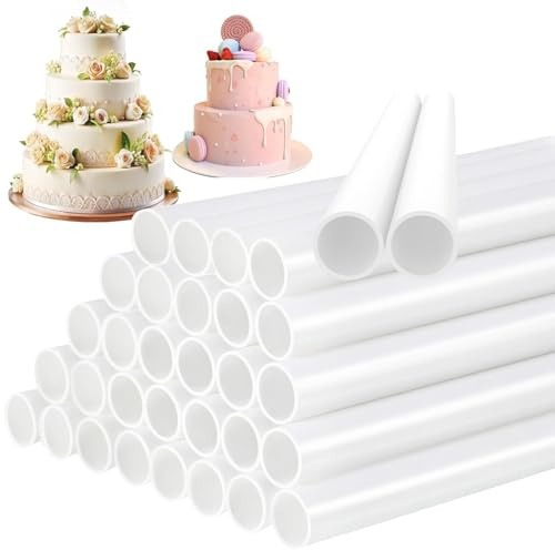 TAIXING 32 Stück Tortenstützen, 24 cm Tortendübel Torten Stapeln Wiederverwendbar, Tortenstützen für Mehrstöckige Torten, Weiß Torten Stabilisator Stäbe Kunststoff Kuchenstützen Dübelstangen