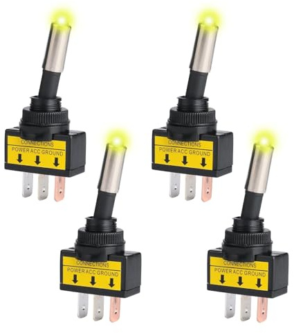 4 Stück LED Kippschalter, 3Pin Auto Wippschalter Schalter mit Gelb Licht Beleuchtet, 12V 20A