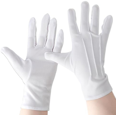 3 Paar Weiße Handschuhe Kostüm,Nylon Baumwollhandschuhe Accessoire für Erwachsene,Sticknaht auf dem Handrücken, Weihnachten, Nikolaus, Karneval, Halloween, Fasching, Mottoparty, Verkleidung, Theater