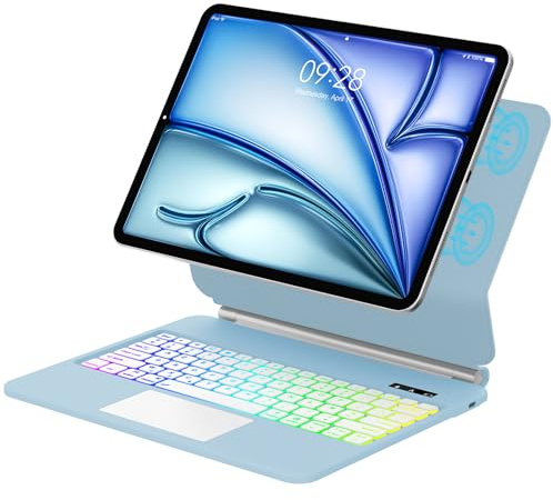 Clavier iPad Air 13 2024/2025/iPad Pro 12.9 (6e, 5e, 4e, 3e gén), Magic Keyboard, Flottant Magnétique Conception avec Touchpad, Rétroéclairage 7 Couleurs, AZERTY Étui Clavier Magnétique, Bleu ciel