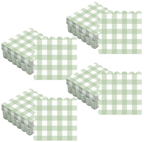 Cocktail-Servietten, Büffelkariert, Brautparty, kariert, Abendessen, Hochzeit, Party, Getränkeserviette, Gästehandtücher, dekorative quadratische Papierservietten, Grün, Weiß, 33 x 33 cm, 100 Stück