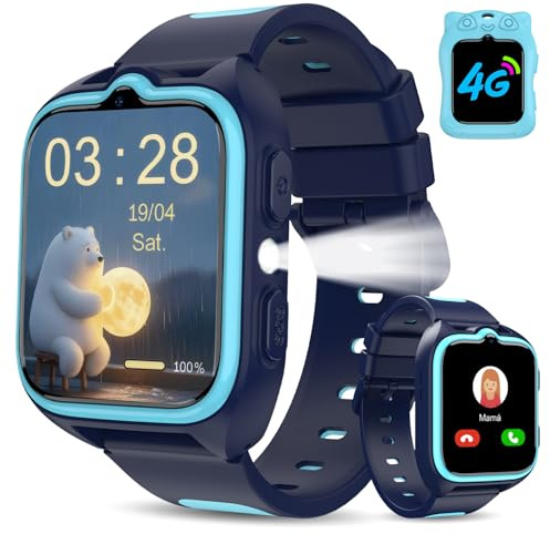 IOWODO Reloj Inteligente Niño 4G, Smartwatch Niños con GPS y Llamadas, Videollamadas/SOS/Linterna LED/Modo Clase/Juegos/Cámara, IP68 Impermeable, Regalo y Juguete para Niñas y Niños