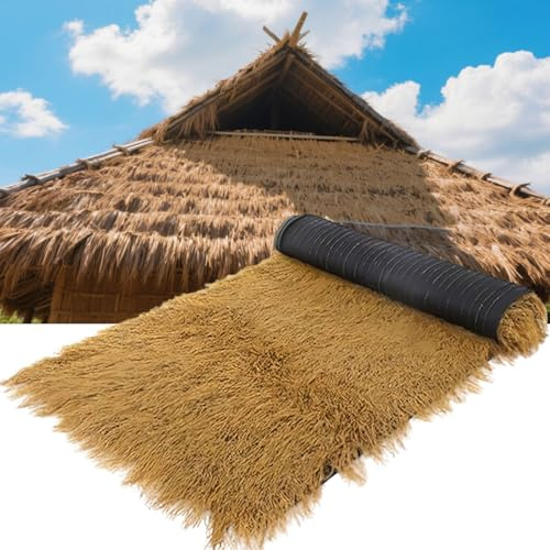Techo de paja sintética artificial, palmera sintética ignífuga, rollo de techo de paja mexicano, utilizado para tiki-bar, cabaña, playa, jardín tropical hawaiano (Amarillo oscuro, 1*20m (3.28*65.6