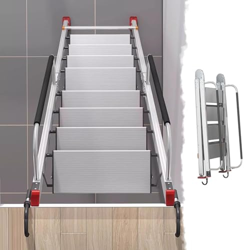 Scala pieghevole per soppalco con corrimano, scala di emergenza per pozzo finestra e cantina, design compatto e robusto