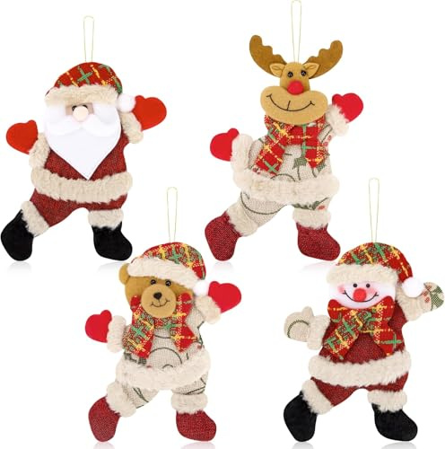 Adornos Colgantes para Árboles de Navidad, 4 Piezas Decoración Navideña de Peluche Bailando Colgante, Muñecos Papá Noel Ornamentos de Navidad para Fiesta, Hogar, Cumpleaños, Regalo