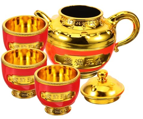 IMIKEYA Buddhistisches Opfer Set Vergoldeter Teekessel mit Opferbechern Vielseitiges Ritual und Wasseropfergeschirr für Gebet und Häusliche Zeremonien Kompakt und Elegant Gestaltet