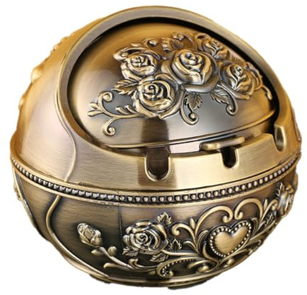 Paaruter Cenicero Vintage Resistente Al Viento con Tapa - Cenicero de Metal Retro para Uso en Interiores y Exteriores, B