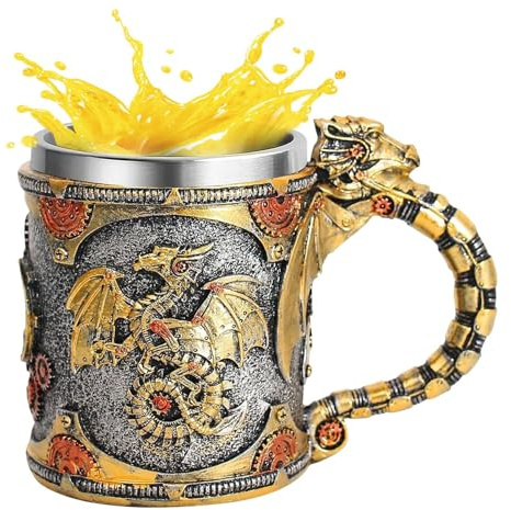 Liakyunf Boccale Medievale Del Drago | in Acciaio Inossidabile 400ml Stile Medievale - Statua Da Scrivania Per Whisky Birra Caffè Decor Per Feste Campeggio Gioco Halloween Picnic Supporto Per Famiglia