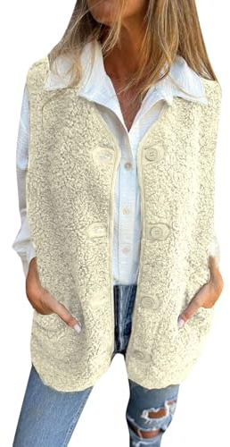 Gilet sans Manche Femme Doudoune Manches Moumoute Polaire Laine Hiver Manteau Chic Pull Sherpa Grande Taille Veste Mouton Chaud Fourrure Manteaux Gilets Blouson Agneau Fausse Chaude Debardeur Zippée