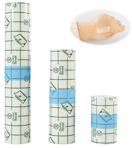 Set di 3 rotoli di cerotti per tatuaggi - Pellicola per tatuaggi effetto seconda pelle (5 cm x 2 m + 10 cm x 2 m + 15 cm x 2 m), impermeabile e traspirante, cerotto trasparente per doccia