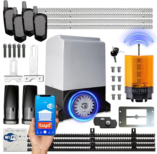 TECHGLOBE -Schiebetorantrieb Set 800kg – Elektrischer Torantrieb für Schiebetore – WIFI + LED Lampe + 4 Fernbedienungen – Schiebetor Motor Komplettset für Einfahrtstor