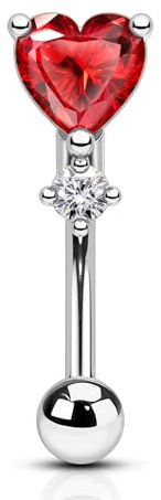 Agrewd Red Heart Rook Piercing Jewellery 16G Eyebrow Piercing Jewellery Stainless Steel Curved Barbell Rook Eyebrow Bar Vertical Labret Stud 16G/6mm