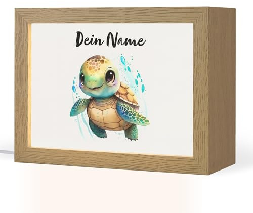 OnlyWow© Nachtlicht Kinder Mit Name Kabel Stilllicht Nachttischlampe | 20x15 cm - Kinderzimmer Personalisiert Night Light For Kids Schildkröte - Wasserfarben - Tiere - Mädchen - Jungen