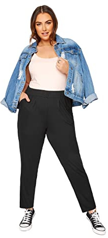 Yours Curve Double Pleat Jersey Harem Stretch Sweatpant Casual Comfort Joggers with Pockets - Women's - Plus Size Black 24