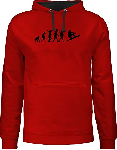 Pullover Herren Frauen Hoodie Kontrast zweifarbig - Entwicklung und Outfit - Evolution Snowboard - M - Rot/Schwarz - hoody ski skifahren snowboarder herrenpullis wintersport pulli mit kapuze