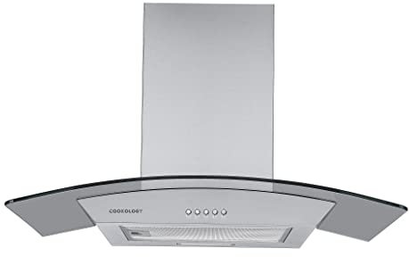Cookology Curved Glass Chimney Cooker Hood, Energy A Rated Wall Mounted Extractor Fan, LED lighting, Adjustable Height (Stainless Steel, 70cm)