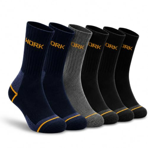 Lucchetti Socks Milano Calze da Lavoro Uomo in Spugna di Cotone Rinforzate Nero o Assortito (43-46, 6 Paia Dark)