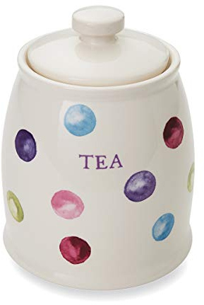 Cooksmart Spotty Dotty Ceramic Tea Canister | British Designed, Airtight Lid, Food Storage, Coffee, Sugar, Kitchen Counter, Durable Stoneware, Modern Design