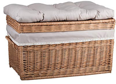 e-wicker24 - Baule, grande cesta in vimini, con cuscino seduta