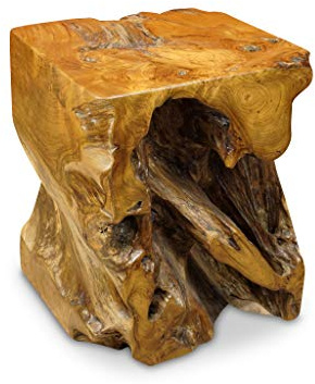 Kinaree Wurzelholz Beistelltisch MABA - 40cm massiver Teak Beistelltisch in rustikaler Optik, auch als Blumenständer geeignet