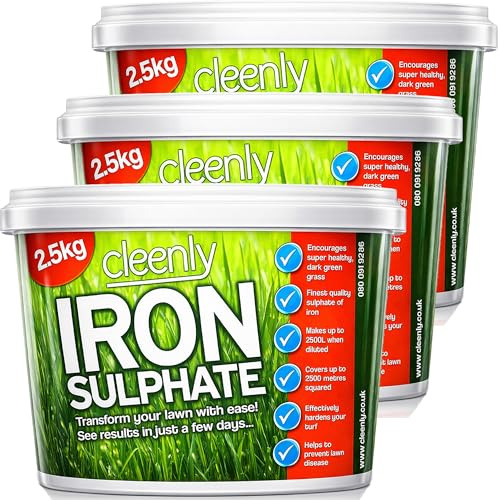 Cleenly Iron Sulphate for Lawns 7.5kg (Makes up to 7500L When Diluted & Covers up to 7500m2) Pure Lawn Tonic Ferrous Sulphate of Iron Lawn Greener and Turf Hardener