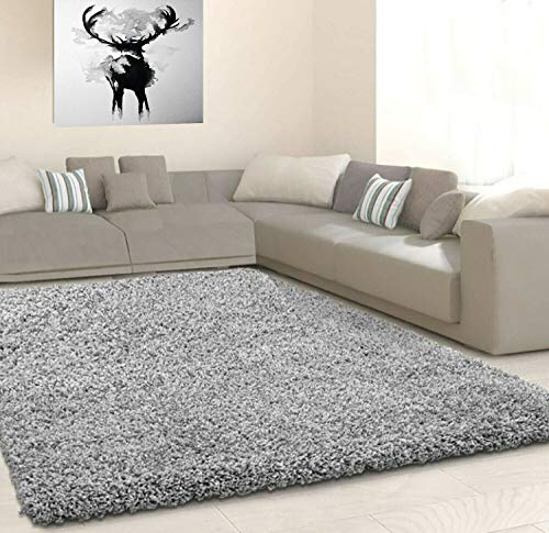 HMWD Thick Pile Fluffy Shaggy Large Area Rug Hallway Runner Non Slip Living Room Bedroom Anti-Shed Floor Carpet- Available in 10 Exquisite Colors (120x170 cm), (Silver Grey, 120x170 cm)