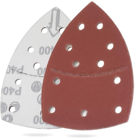 YoiYee 12 fogli abrasivi, per levigare i dettagli del mouse, carta vetrata triangolare Delta, con gancio e anello di fissaggio, 11 fori, accessori per levigatrice multipla, grana 400, colore rosso