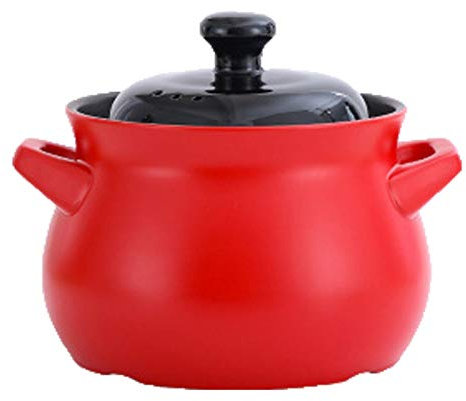 Ollas Soperas Cazuela de cerámica redonda con tapa Pote de barro de gran capacidad 5L APORTADO PARA LA COCINA DE INDUCCIÓN se puede usar para cocinar sopa y verduras Olla de sopa ( Color : Red )