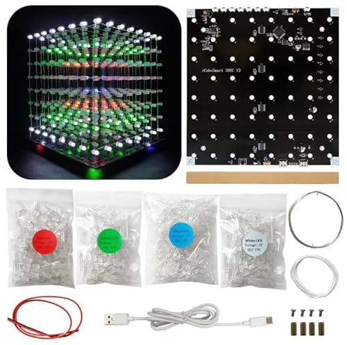 Hexidos 8x8x8 Led Cube Kit Led Löt Bausatz 8x8x8 DIY Elektronik Bausatz Schweißprojekt-Kit (3D8C-MULTI4)