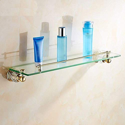 MHBGX Eckregal Für Küche Und Badezimmer, Wandtuch Bars Rack Caunted Badezimmer Zubehör Massives Messing Glas Bad Regal Handtuchhalter,Gold Ohne Handtuchbar