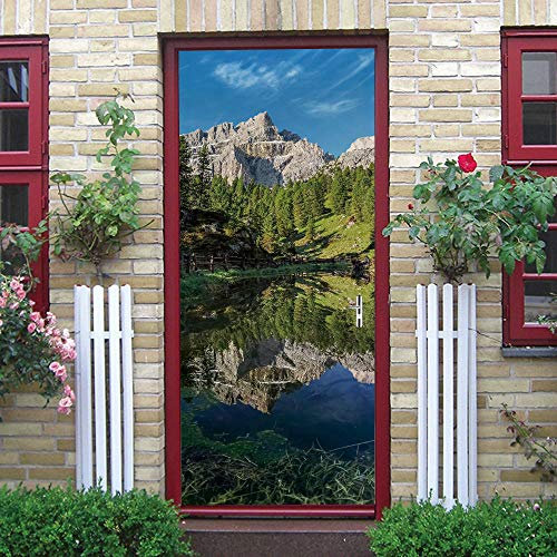 GSKBDQ Türtapete Selbstklebend Türposter Großer Berg Und Große Baumlandschaft 77X200Cm 3D Türaufkleber wasserdichte Fototapete Türfolie Abnehmbar Wandaufkleber Wohnzimmer Küche Schlafzimmer Deko Wand