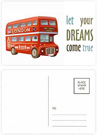 Britain UK London Red Double Decker Bus Dream Come True Postkarten-Set Dankeskarte Mailing Side 20 Stück