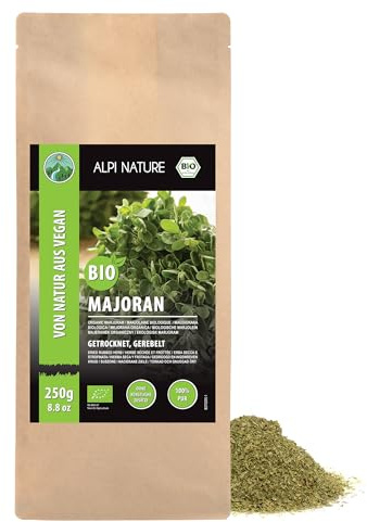 Alpi Nature Mejorana Seca Orgánica 250g, Mejorana Especia Frotada para Cocinar y Preparar Té