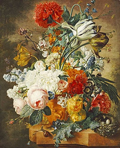 Bild auf gerollter Leinwand, Tulpen, ein Opium-Mohn, Hyazinthen, Anemonen, Auricolas, Convolvuli Hendriks Wybrand – Blumen-Vertikal-Kunstdruck, Blumen und Pflanzen, Flora, 45_X_35_in