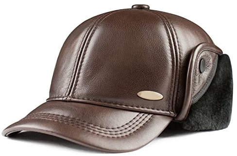 DongBao Herren Leder Fliegermützen Mit Ohrenschutz Winter Baseball Cap Outdoor Mützen Warm Kappe Freizeit Basecap