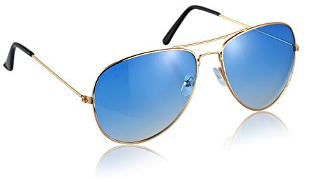 Komonee Pilot Style Blue Lens Sunglasses Set With Folding Case and Cleaning Cloth Designer Unisex Mens Womens UV400 Classic Shades Great For Cycling Fishing Sports