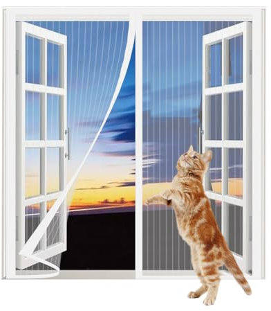 WENT Fliegengitter Fenster ohne Bohren 100x160 cm, Robustes Polyester Netz, Schnell montiert & wiederverwendbar, Insektenschutz Fenster Mückenschutz mit automatischem Verschluss, Weiß