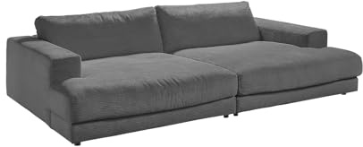 KAWOLA - Big Sofa Madeline - XXL Couch im zeitlosen Design, Komfortables Polster, Ideal für Gaming & Entspannung, 290x86x170 cm, Grau, Polyester
