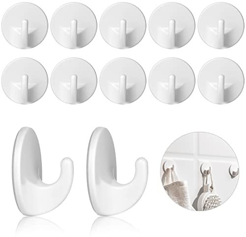 Tikplus Plastik Haken Selbstklebend, 12 Stück Weiß Handtuchhalter Ohne Bohren, Handtuchhaken Kleiderhaken Selbstklebend für Küche, Badezimmer und Büro