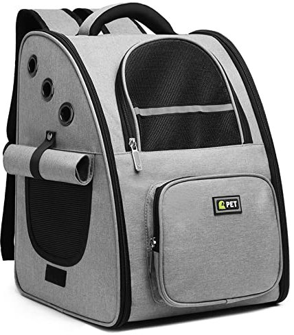 ALLSOPETS Rucksack für Hunde Katzenrucksack Atmungsaktiver Faltbarer Haustierrucksack Mit Sicherheitshaken Tragbar Tragetasche für Reisen Wandern Welpen Rucksack (Hellgrau)