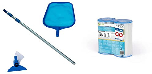 Intex Pool Maintenance Kit - Poolzubehör - Pool Reinigungsset - Blau, 3-teilig & 2 x Ersatzfilter A Kartusche Filterkartusche Filterpumpe Pool Filter Pumpe