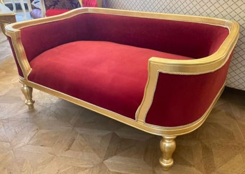 Casa Padrino Barock Hundebett & Katzenbett Bordeauxrot/Gold - Handgefertigtes Hunde & Katzen Sofa im Barockstil - Barock Hunde & Katzen Möbel - Barock Tiermöbel