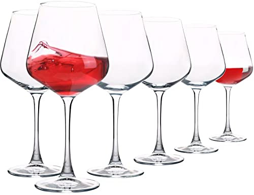 UMEIED 20 Ounce Burgundy Wine Glasses, Long Stemmed Premium Wine Glasses Set of 6, Crystal-clear