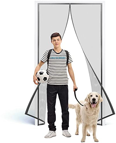 Fly Insect Screen Door Magnetic, Mesh Retractable Door Curtain Fits Door Up to 95 x 245 cm - Keeps Mosquitoes Insects Bugs Out Grey