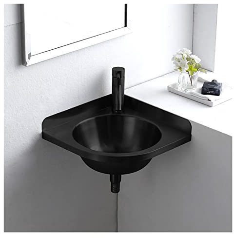 pujindu Eckwaschbecken Für Das Badezimmer, Dreieckige Küchenspüle Für Die Wandmontage, Dreieckige Edelstahlspüle Mit Fallrohr Für RV Wohnwagen Wohnmobil (Farbe : Schwarz, Größe : C(32x32x45cm))