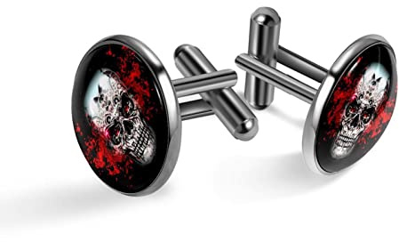 Manschettenknöpfe für Herren Männer,Neuheit Totenkopf Schwarz klassische Manschettenknöpfe schwarz für Anzug, Hemd, Hochzeit, Geschäft, Geburtstag, Schmuck, Geschenk