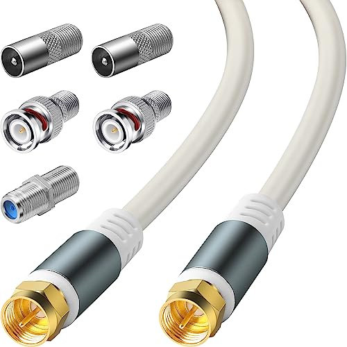 SAISN Cavo coassiale RG6 per antenna TV, con adattatore di prolunga F81 BNC F, cavo coassiale digitale a doppia schermatura, cavo A/V a bassa perdita ad alta velocità, per TV, bianco (1,8 m)