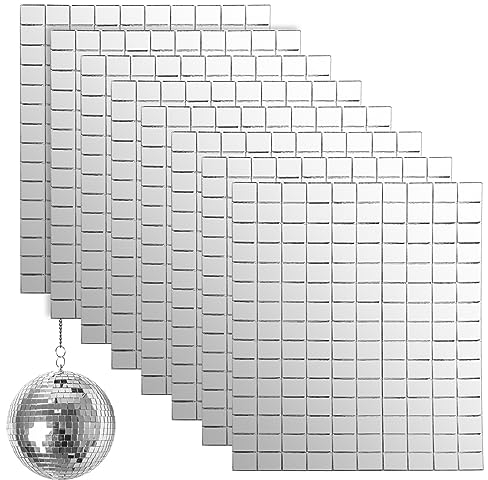 Towviy 1200 Pezzi Piastrelle a Mosaico in Vetro, 8 Fogli Tessere Quadrato Mosaico a Specchio 1 * 1cm Quadrato Autoadesivi in Vetro Argento Fai da Te, Decorazioni per Murali/DIY/Quadro/Accessori